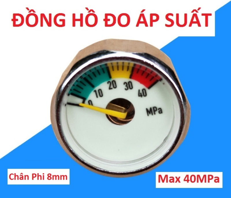 Đồng hồ đo áp suất khí ném 40mpa chân 8, hàng cao cấp, độ bền cao - đồng hồ áp chân ren phi 8mm, ( pkb )