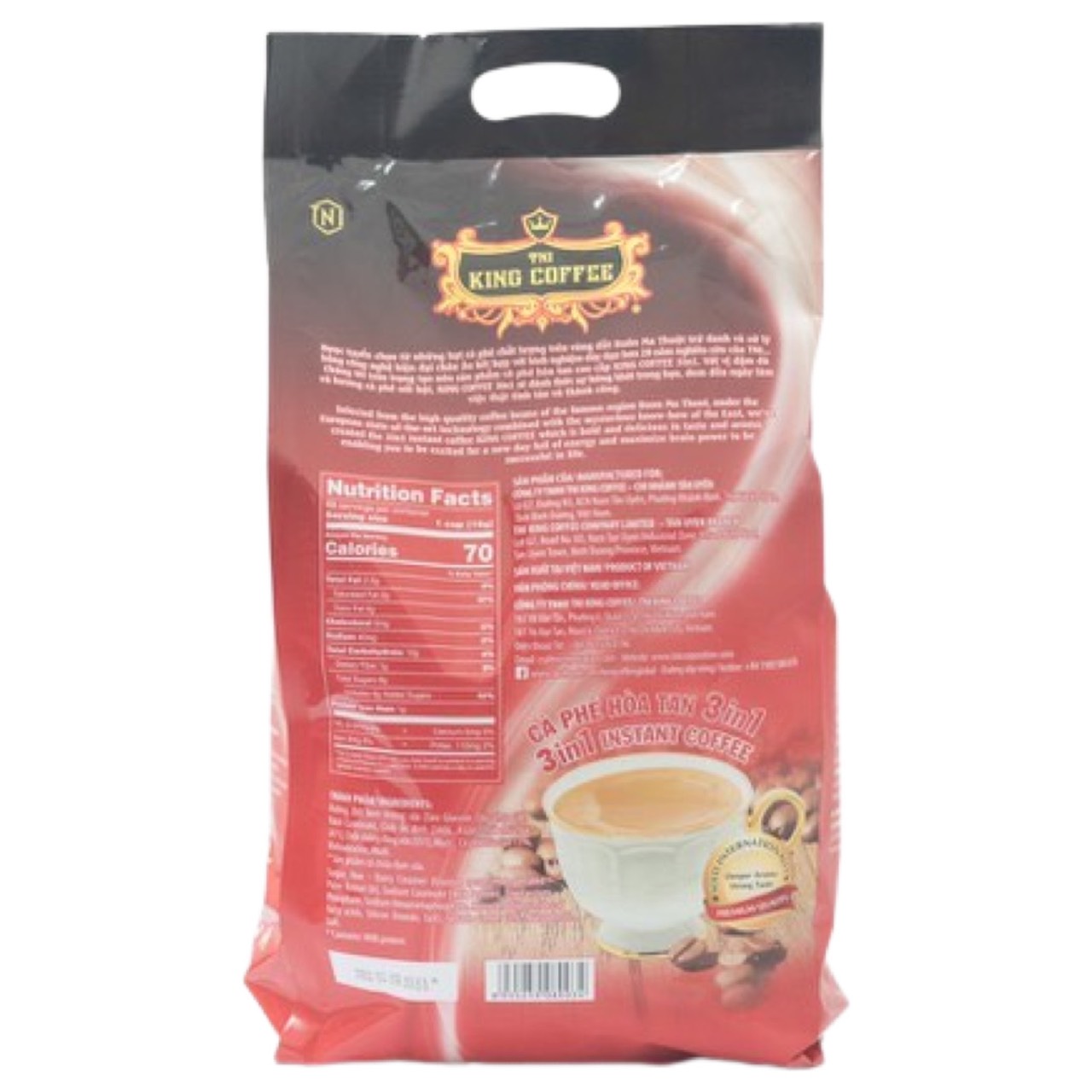 (TÚI 88 GÓI) Cà phê Sữa KING COFFEE 3in1 - Cà phê hòa tan Ít Sữa Ngon