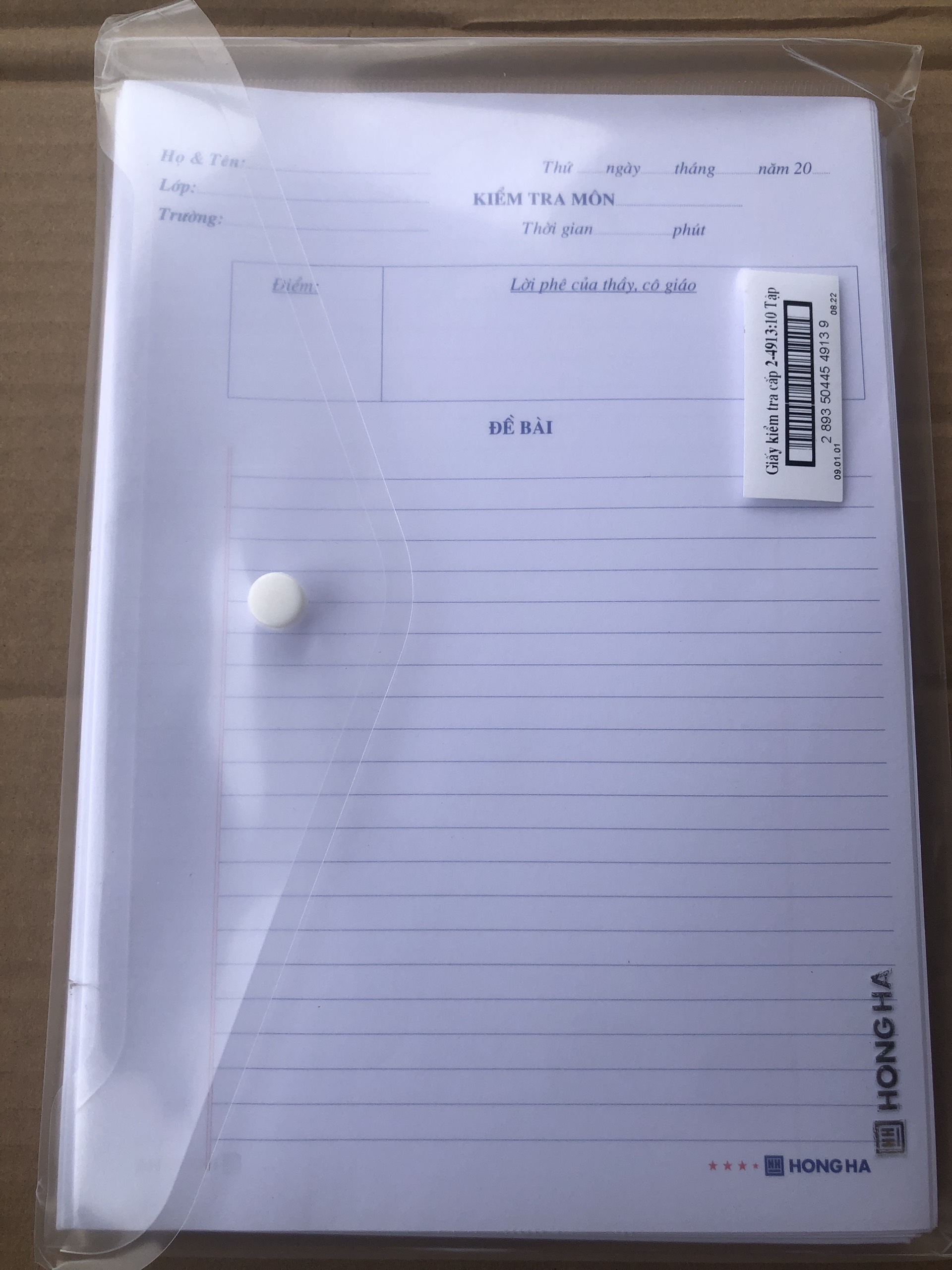 Bịch 55 tờ giấy kiểm tra cấp 2 hồng hà - ms: 4913