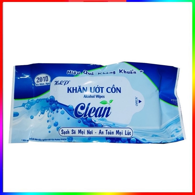 Khăn giấy ướt HLP có cồn, sát khuẩn 20 miếng/gói.