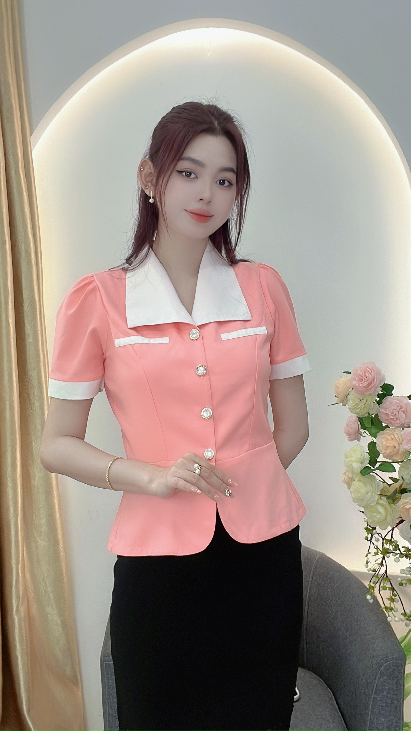 COM29- ÁO KIỂU CÔNG SỞ BÂU TRẮNG SANG THANH LỊCH