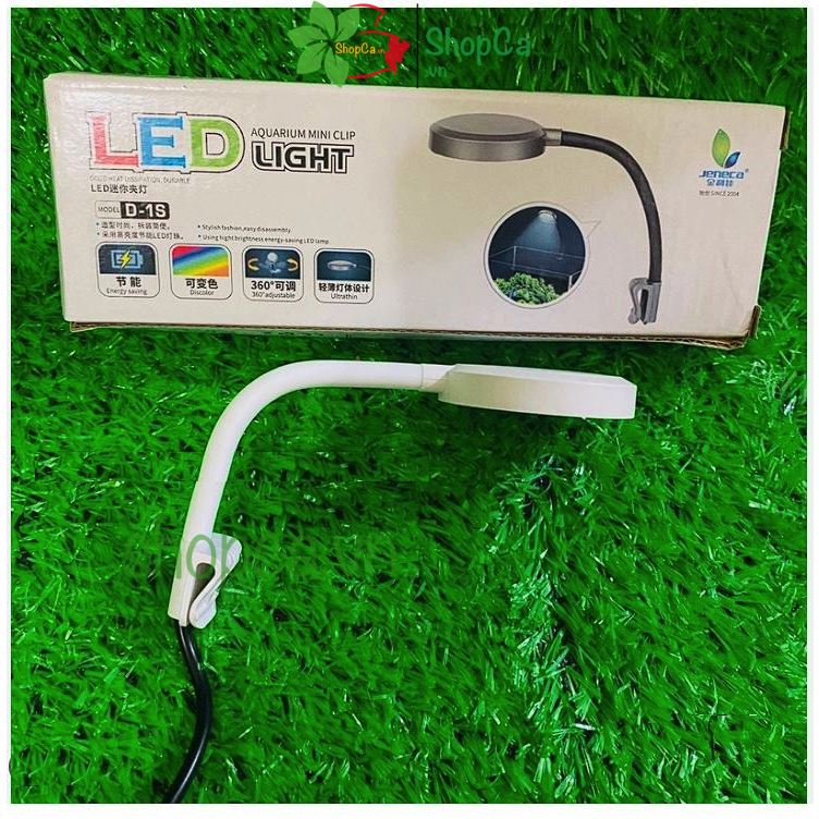Đèn led kẹp mini Jeneca D1s kẹp miệng kính cho bể cá cảnh (3 chế độ màu)