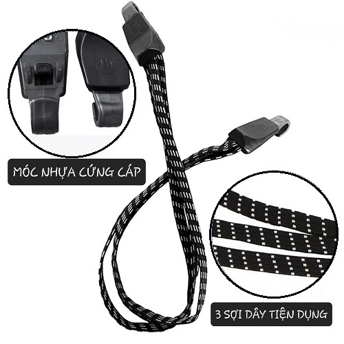 Dây buộc ràng hành lý hàng hóa sợi thun móc nhựa dài 64cm tích hợp 3 sợi bản thun 11mm chắc chắn tiện dụng