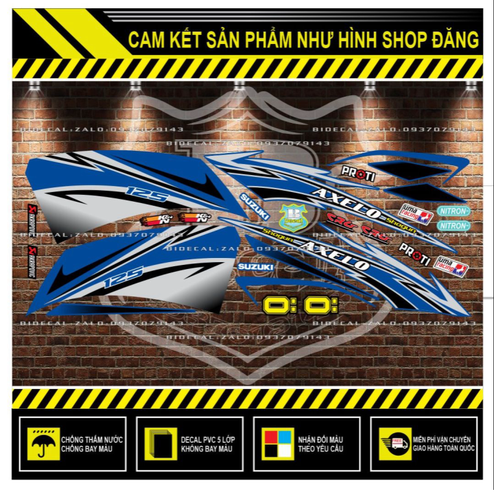 Tem rời axelo 125 phối dán xe xanh gp