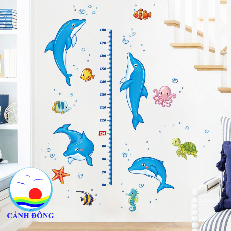 Decal dán tường thước đo thế giới đại dương kỳ thú