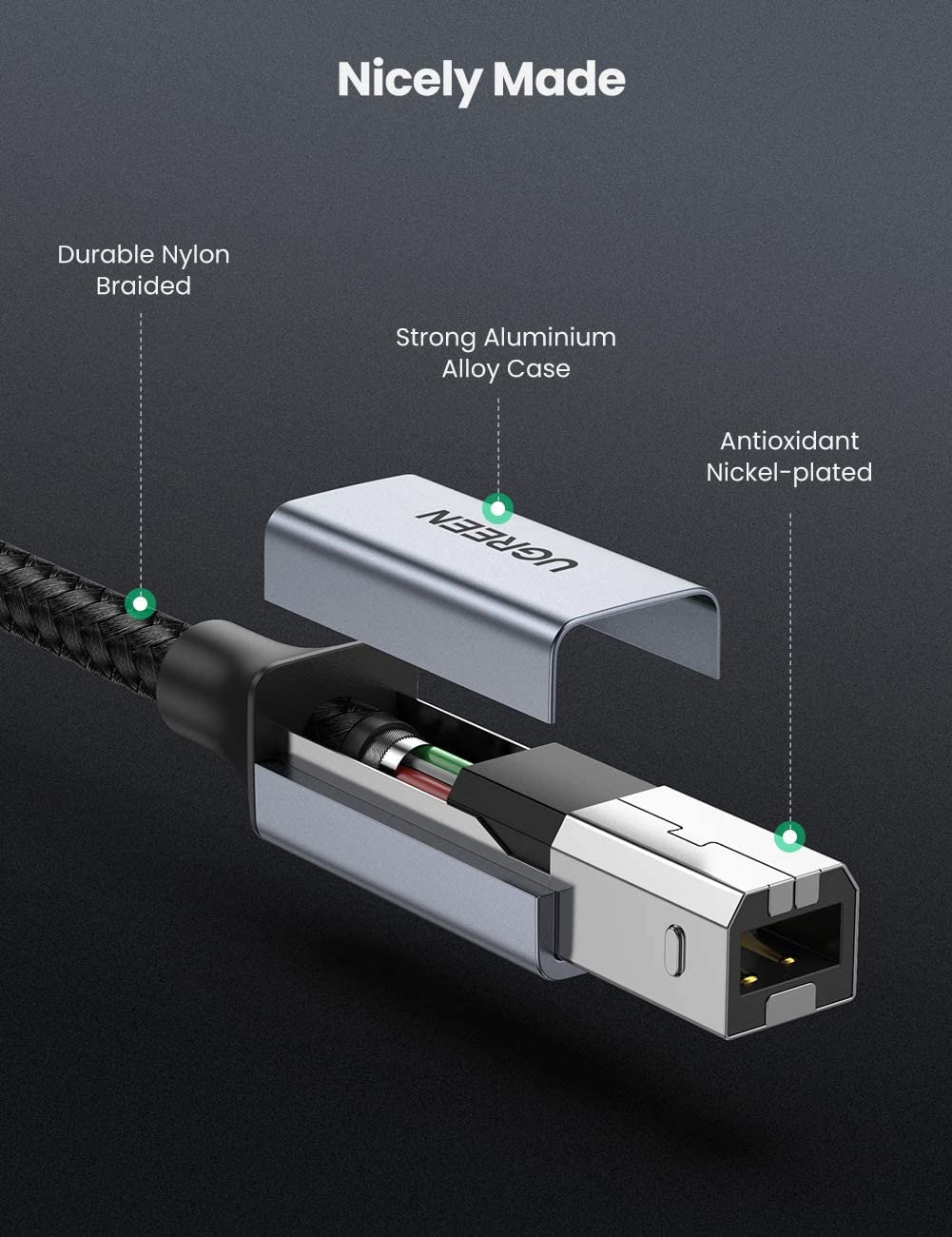 Dây máy in hỗ trợ cổng USB type C sang USB B dài 1-3m UGREEN US370