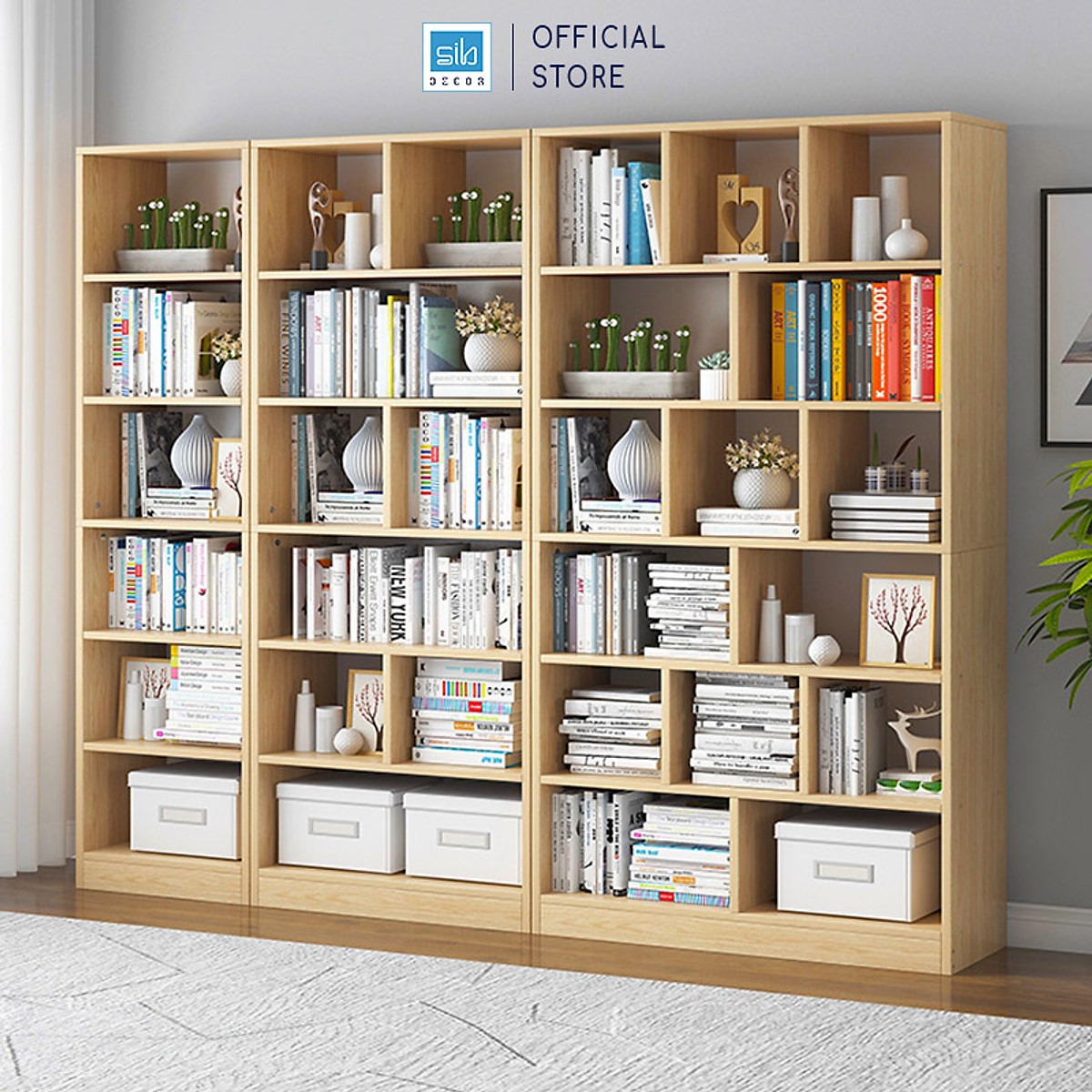 Giá Sách Gỗ Đứng Dài 60cm, Cao 178cm, Rộng 24m Kệ Để Sách Đồ Trang Trí Decor SIB KSG02