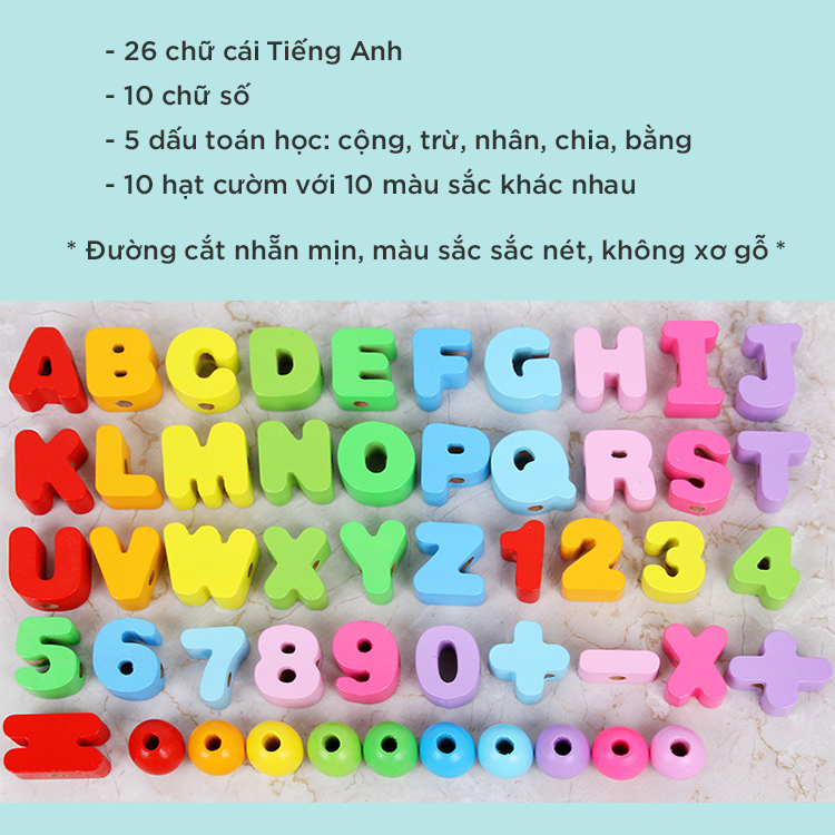 [106 chi tiết] Đồ chơi xâu hạt gỗ - String wooden beads 106pcs