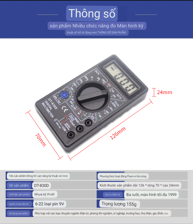 DT-830D Handheld LCD Voltmeter Ammeter Ohm Digital Multimeter Tester(Intl)