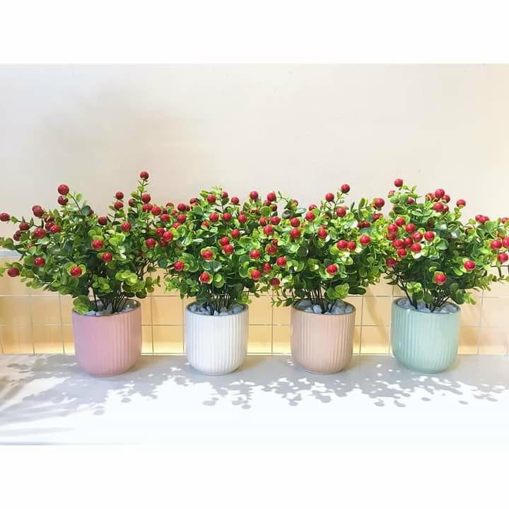 Cây giả/Chùm quả cherry đỏ, vàng