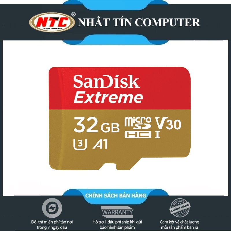 Thẻ nhớ MicroSDHC Sandisk Extreme 32GB 667X A1 V30 UHS-I U3 100MB/s (Vàng) - KHÔNG BOX - Nhất Tín Computer