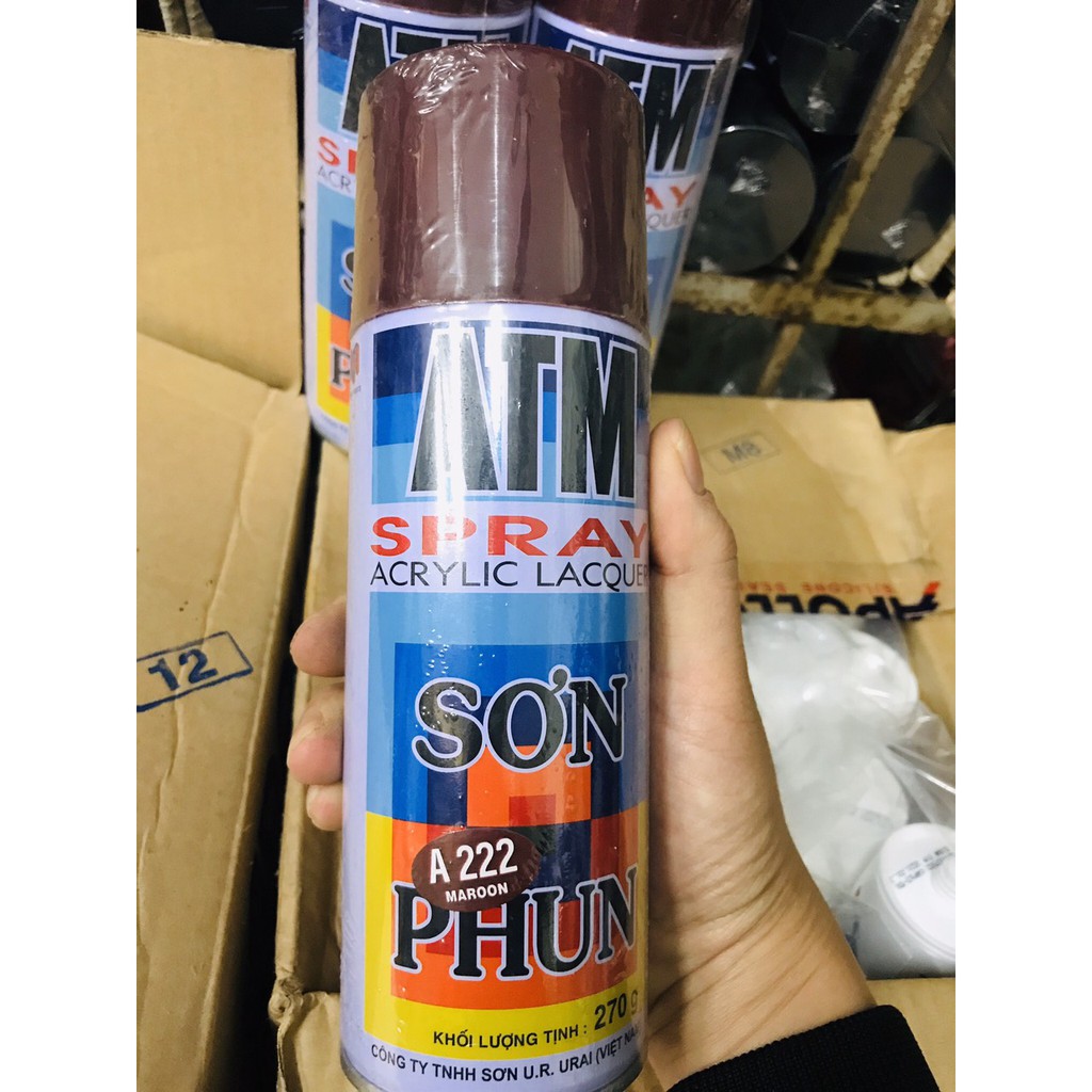 sơn phun xịt ATM A222 màu tím đỏ sẫm ( màu hạt dẻ ) MAROON