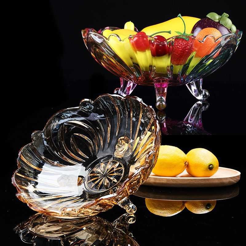 Khay bát thủy tinh pha lê ba chân trong suốt trưng bánh kẹo trái cây loại 24.2cm x 10.5cm