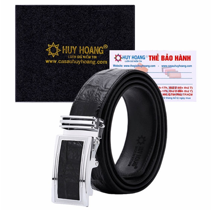 Thắt lưng nam da bò  vân cá sấu lớn màu đen HK4117