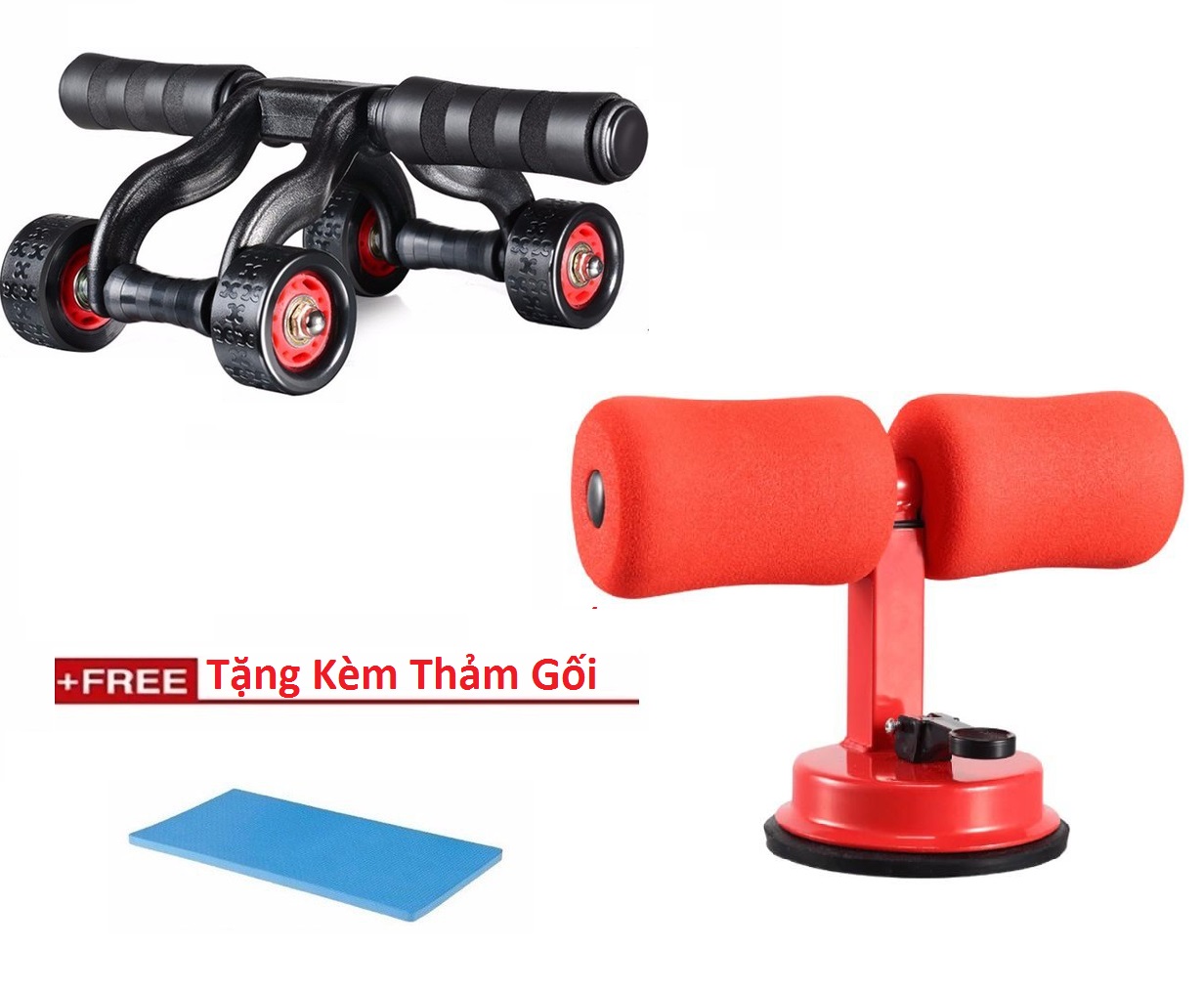 Dụng cụ tập thể dục tại nhà đa năng con lăn tập bụng + dụng cụ chữ t