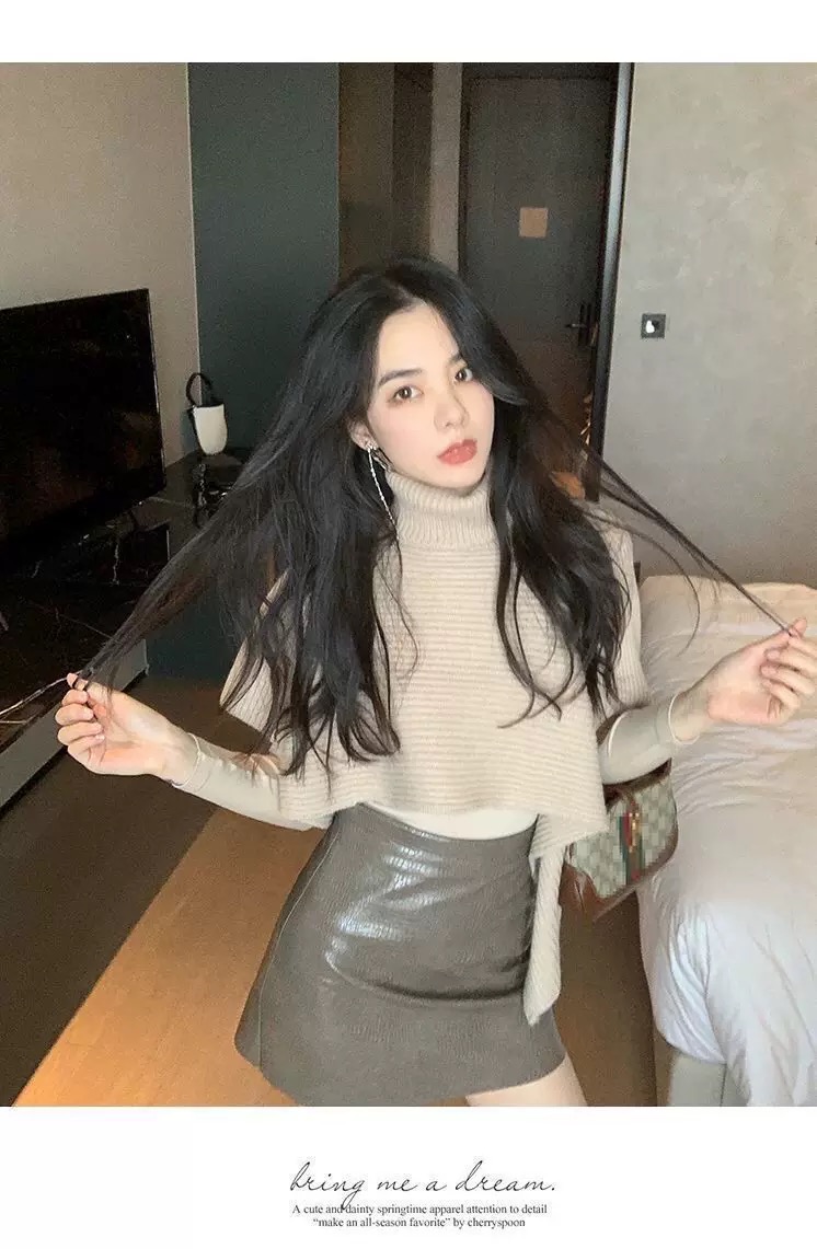 MS458 Áo choàng len, khăn choàng len cao cổ độc lạ