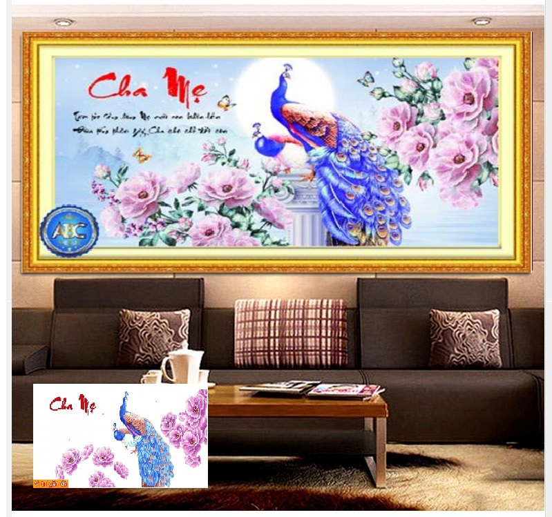 Tranh đính đá Cha Mẹ, Kích Thước 100x55cm (TRANH TỰ ĐÍNH)