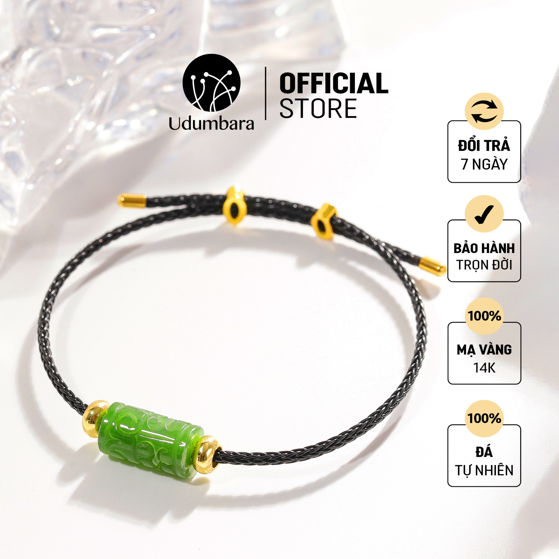 Vòng tay cuff đen ngọc sơn thủy lu thống may mắn phong thủy Udum