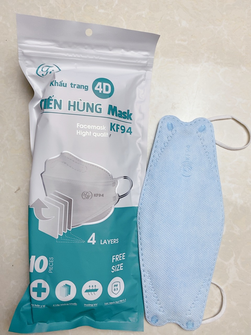 Thùng 300 Chiếc Khẩu Trang 4D-KF94 Tiến Hùng (gồm 30 gói mỗi gói 10 chiếc)