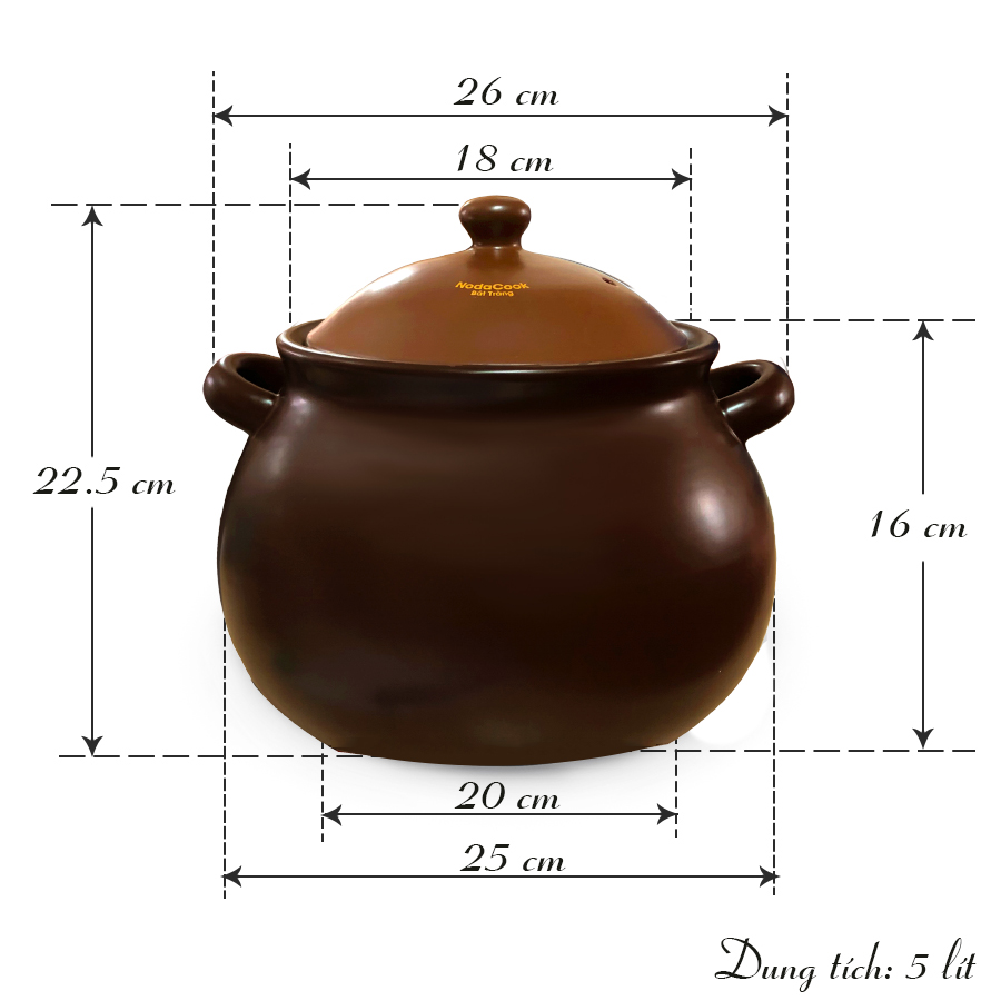 Nồi đất 2/3/5 lít men sứ (Nâu) - NodaCook Bát Tràng