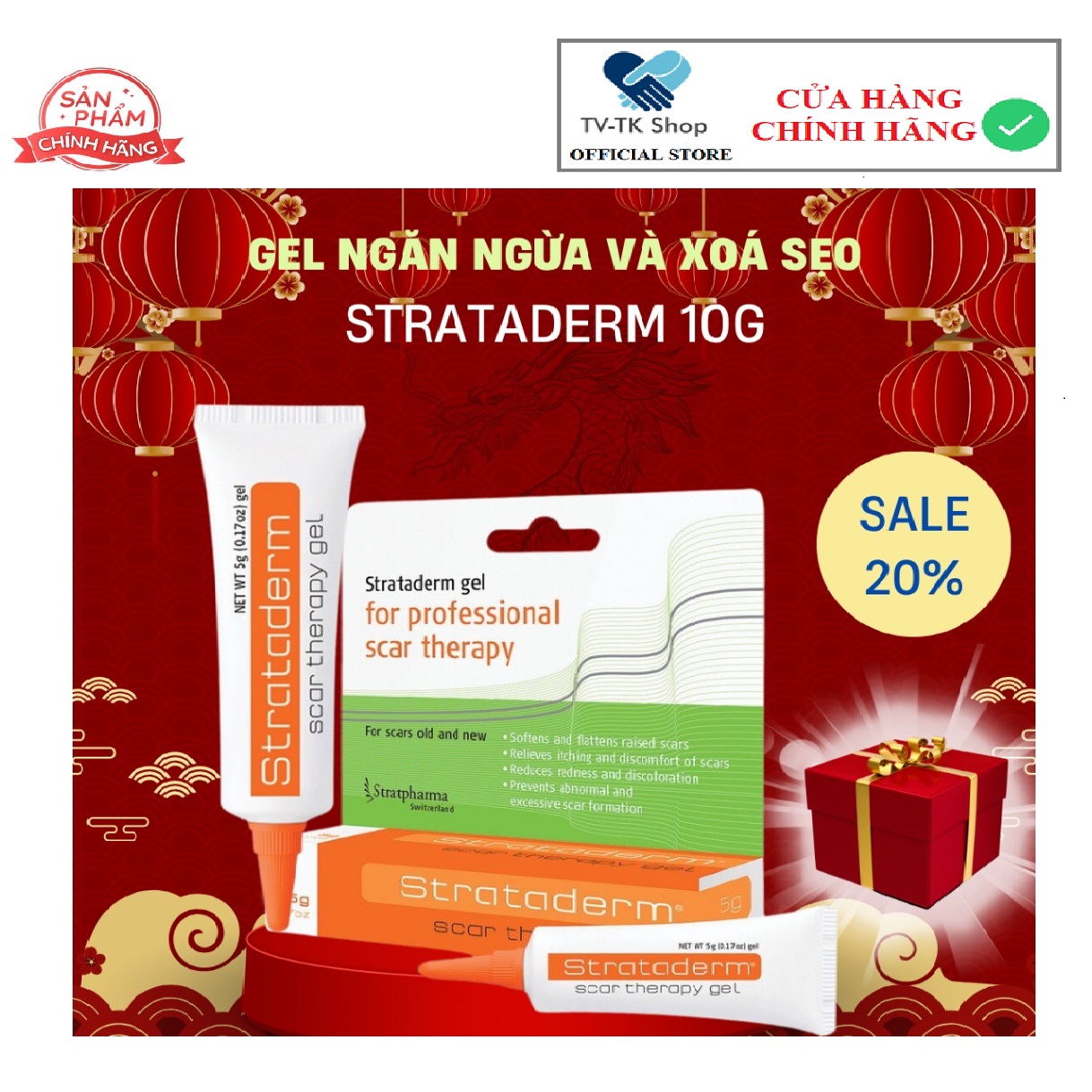 Gel strataderm thụy sĩ làm mờ sẹo lâu năm xóa thâm phục hồi da