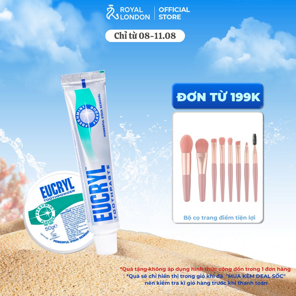 Combo trắng răng Eucryl kem đánh răng 62g + bột trắng răng 50g