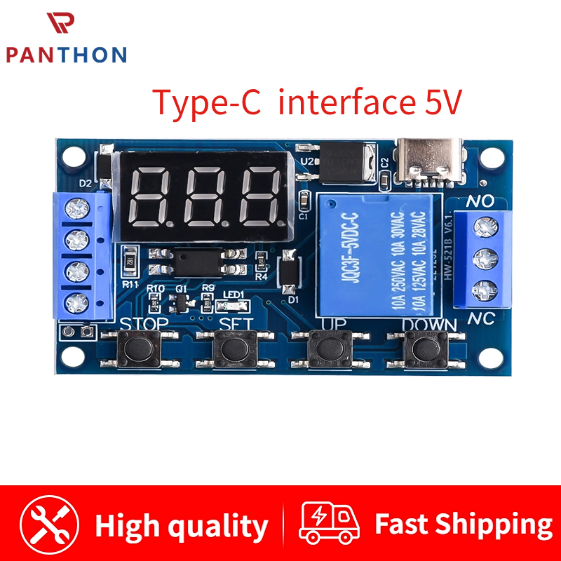PANTHON Micro USB/Type-C 5V Timer Relay Time Delay Relay DC 6-30V Delay Controller Board Trigger Delay Switching Relay Module with LCD Display