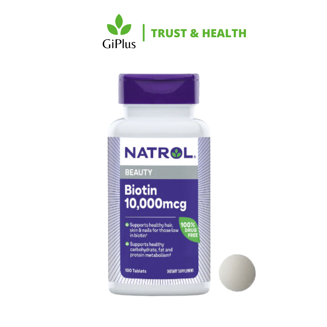 Viên Uống Hỗ Trợ Mọc Tóc, Móng Natrol Biotin 10.000mcg (100 Viên/Lọ)