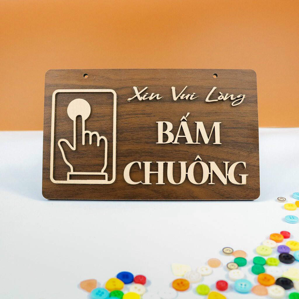 Biển bảng gỗ decor xin vui lòng bấm chuông - trang trí gia đình - phòng ngủ - quán cafe góc nhà gỗ