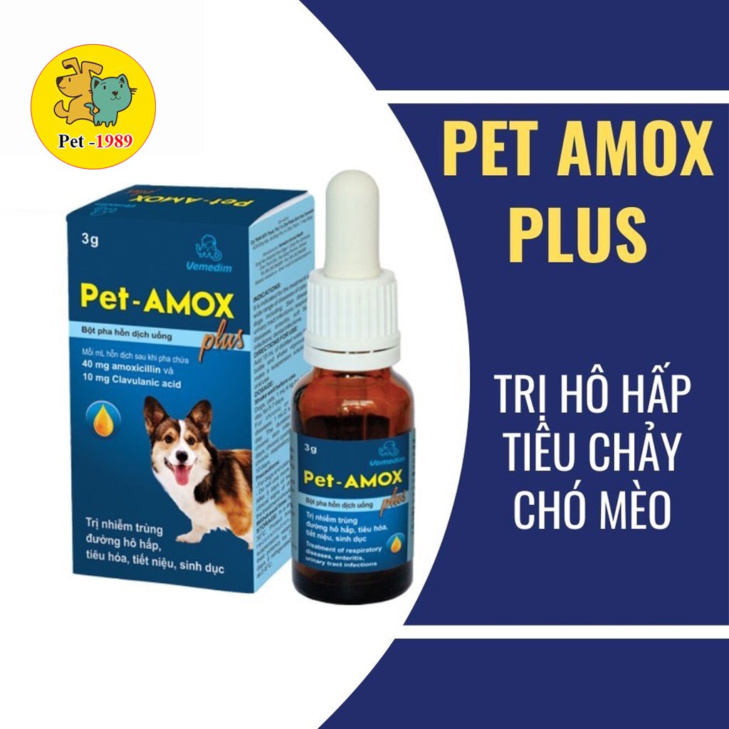 Dung Dịch Uống Pet-Amox Plus 3g Giảm Tiêu Chảy, Hô Hấp Cho Chó MèO