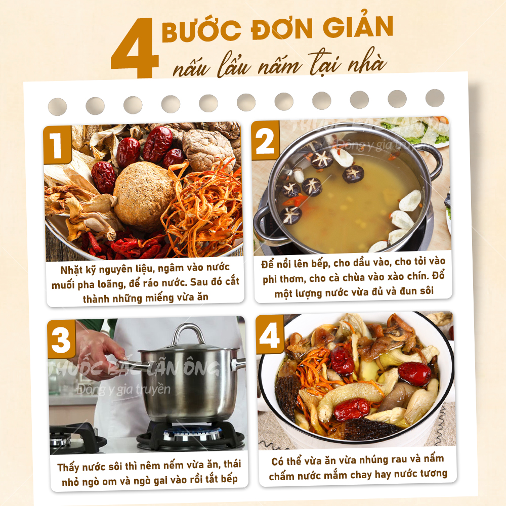 Gói Lẩu nấm 100g (set hầm siêu nấm, thơm ngon, bổ dưỡng) - Thuốc Bắc Lãn Ông