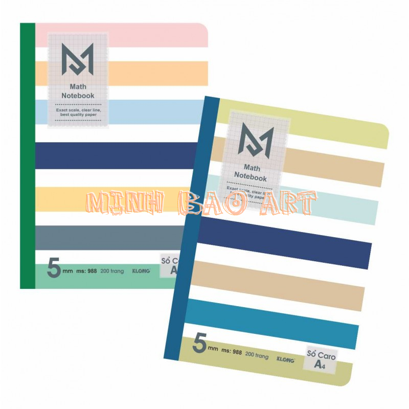 Sổ may klong caro a4 math notebook 200 trang; ms 988