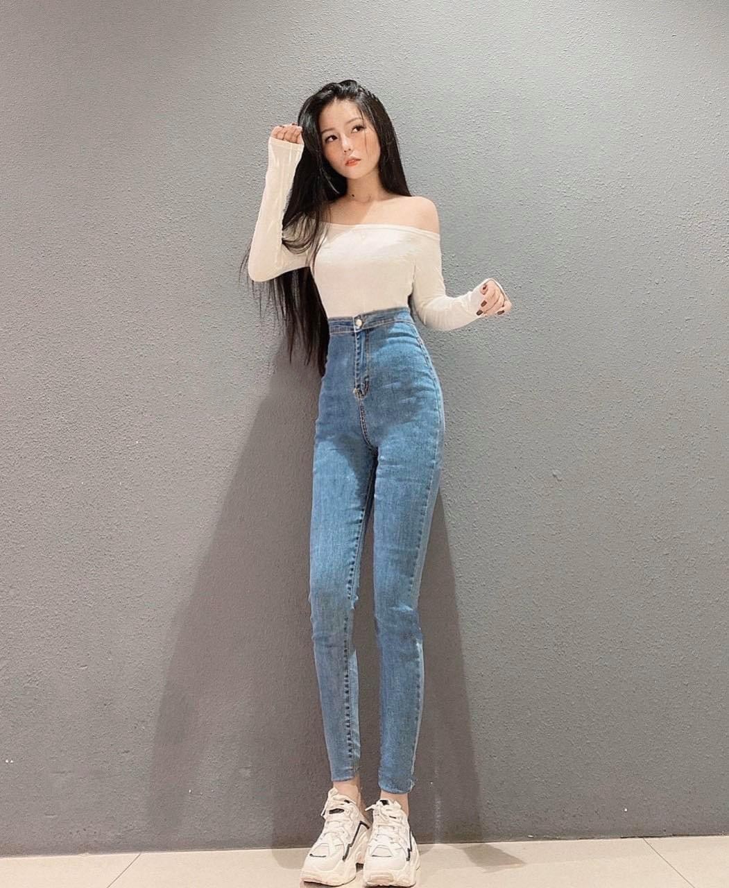 Quần jean nữ ĐAI TRƠN không đỉa MÀU XANH NHẠT chất jean giãn siêu tôn giáng s-6