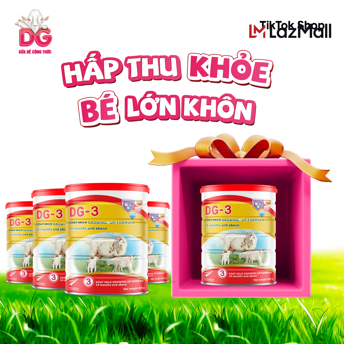 [Tặng 1 Lon DG-3 400g] Combo 4 Lon Sữa Dê Công Thức DG-3 400g