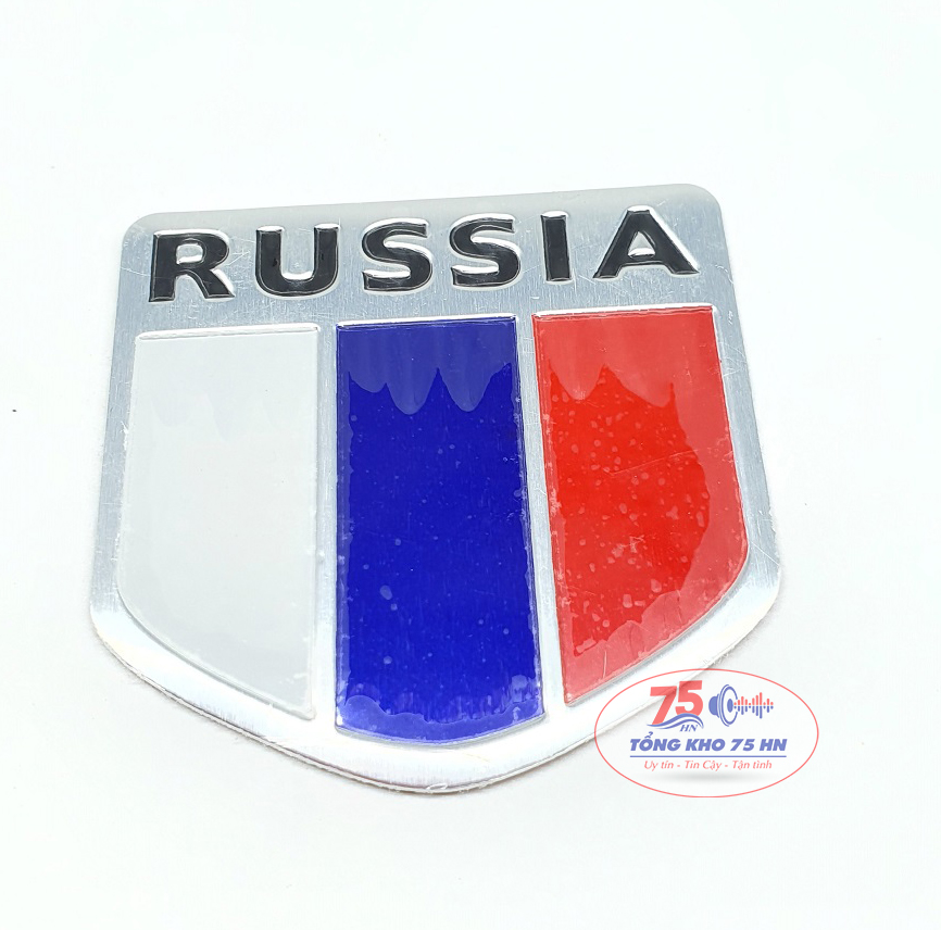 Tem nhôm dán xe hình cờ Russia - cờ Nga - hình ngũ giác 5x5cm