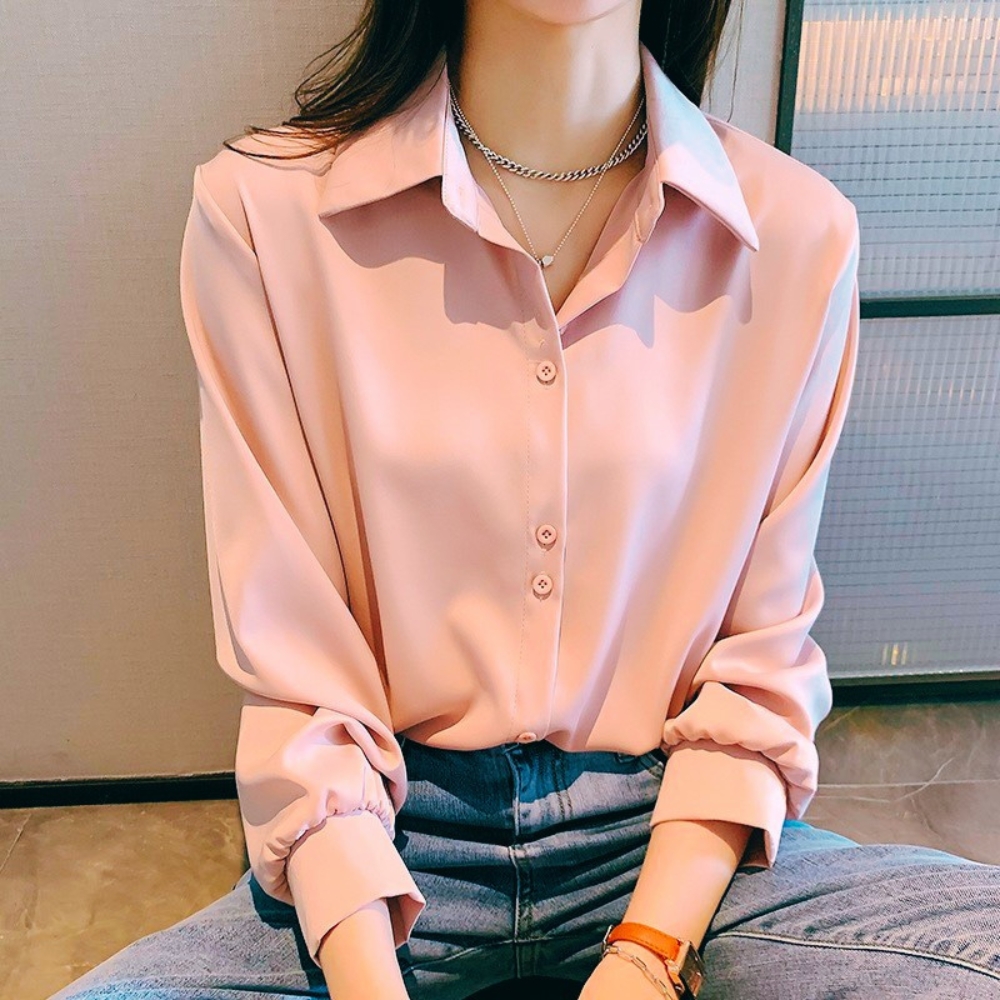 Áo sơ mi nữ dài tay công sở phối cúc đôi màu trơn thời trang PONIVALAZA cao cấp chất vải mềm mịn thoáng mát form dáng chuẩn