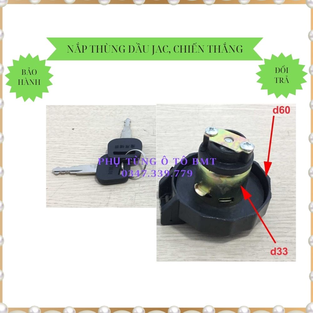 Nắp thùng dầu, nắp bình dầu xe jac, chiến thắng 5 tấn, ollin 198, 345, 500b, 700b. nắp sắt, kèm chìa khóa