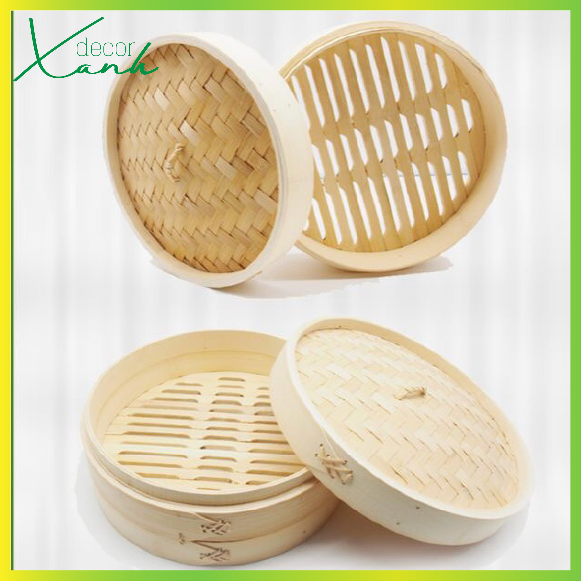 [An toàn thực phẩm] Xửng hấp tre, lồng hấp tre bánh bao, dimsum (có nắp)