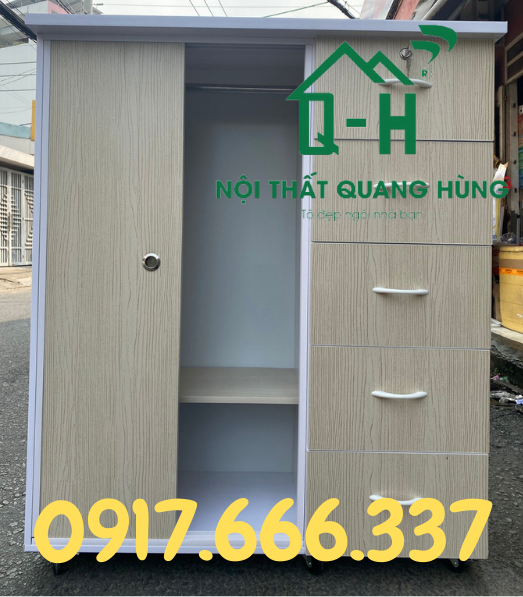 TỦ NHỰA ĐÀI LOAN 2 CÁNH CỬA LÙA + 5 NGĂN KÉO MÀU GIẢ GỖ - 1M25X1M06X42CM