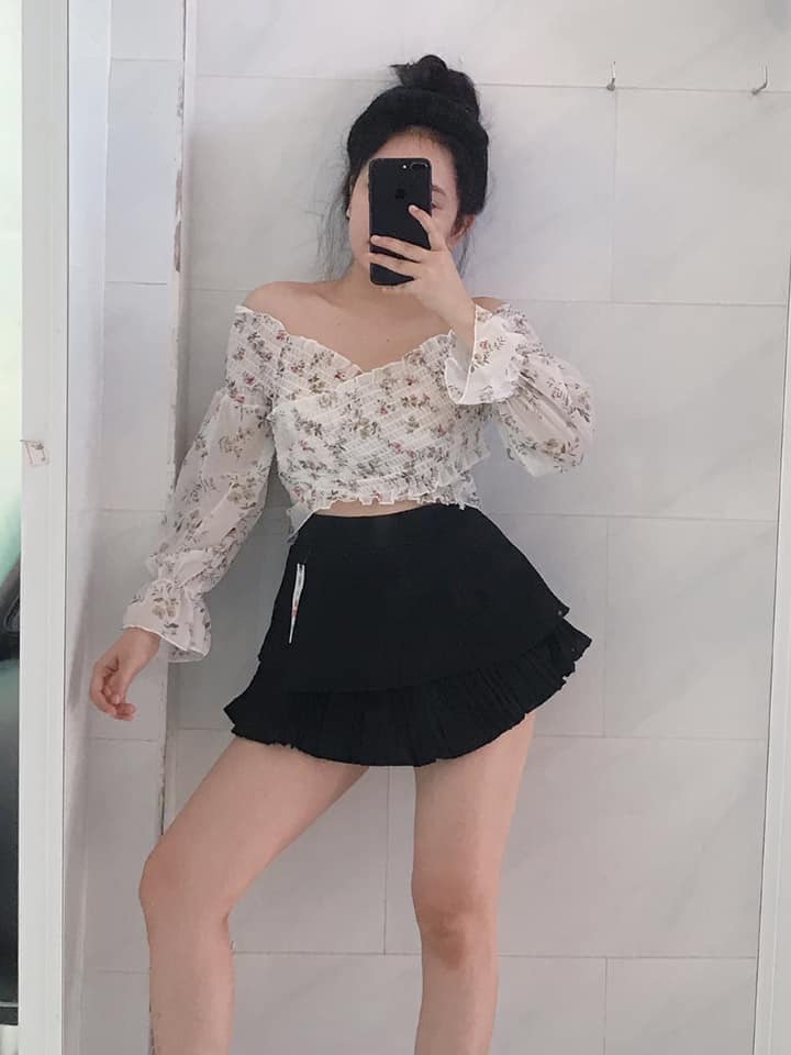 Áo voan hoa nhún đắp chéo hai bên thời thượng TTKX0709