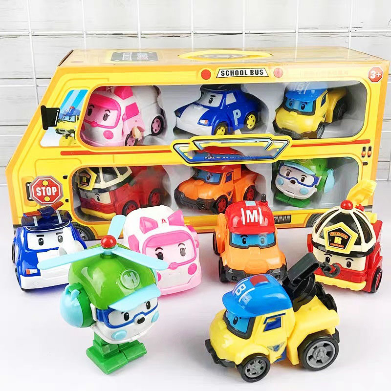 Bộ 6 xe ô tô đồ chơi biệt đội Robocar poli biến hình
