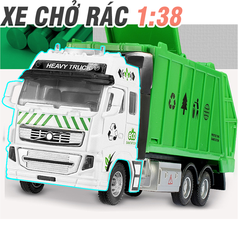 Mô hình xe ô tô chở rác tỉ lệ 1:38 bằng hợp kim nhựa xe đồ chơi trẻ em