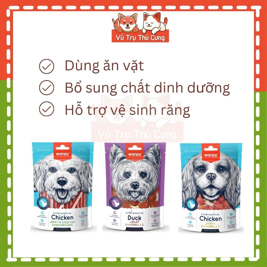 Snack dinh dưỡng cho Chó Wanpy 100g, Xương gặm bổ sung canxi, giúp chó sạch răng