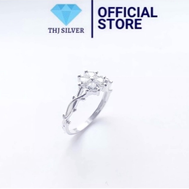 Nhẫn nữ bạc ta THJ - Nhẫn cỏ 4 lá may mắn new đính đá sáng đẹp
