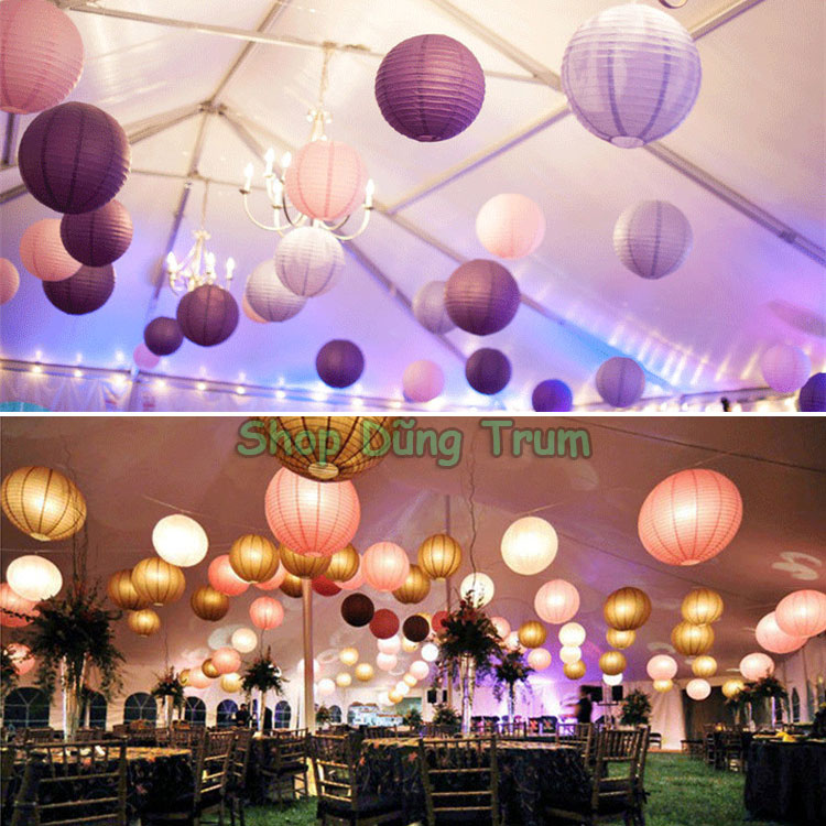 Đèn Lồng Tròn giấy lụa đủ màu sắc trang trí Tết, decor Trung Thu siêu đẹp