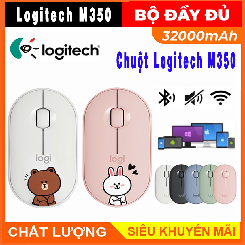 [ Tặng kèm pin ] Chuột không dây Logitech Pebble M350 - Kết nối Bluetooth/ USB 2.4GHz, thao tác nhanh chính xác - giảm ồn, thiết kế nhỏ gọn tiện lợi phù hợp Mac / PC / Laptop