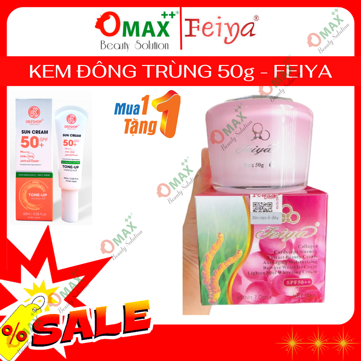 Kem FEIYA Đông Trùng Hạ Thảo 50g - Giảm Thâm Nám - Làm Sáng Mịn - Trắng Da - Cải Thiện Da Tối Màu - Ngừa Lão Hóa