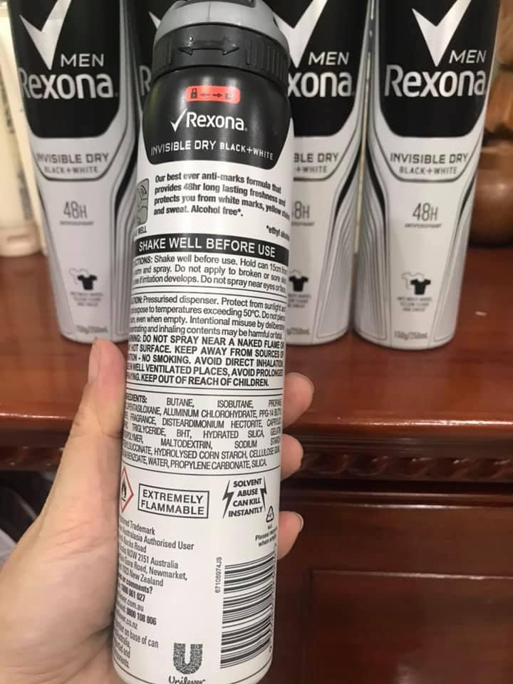 XỊT KHỬ MÙI REXONA MEN INVISIBLE DRY BLACK + TRẮNG