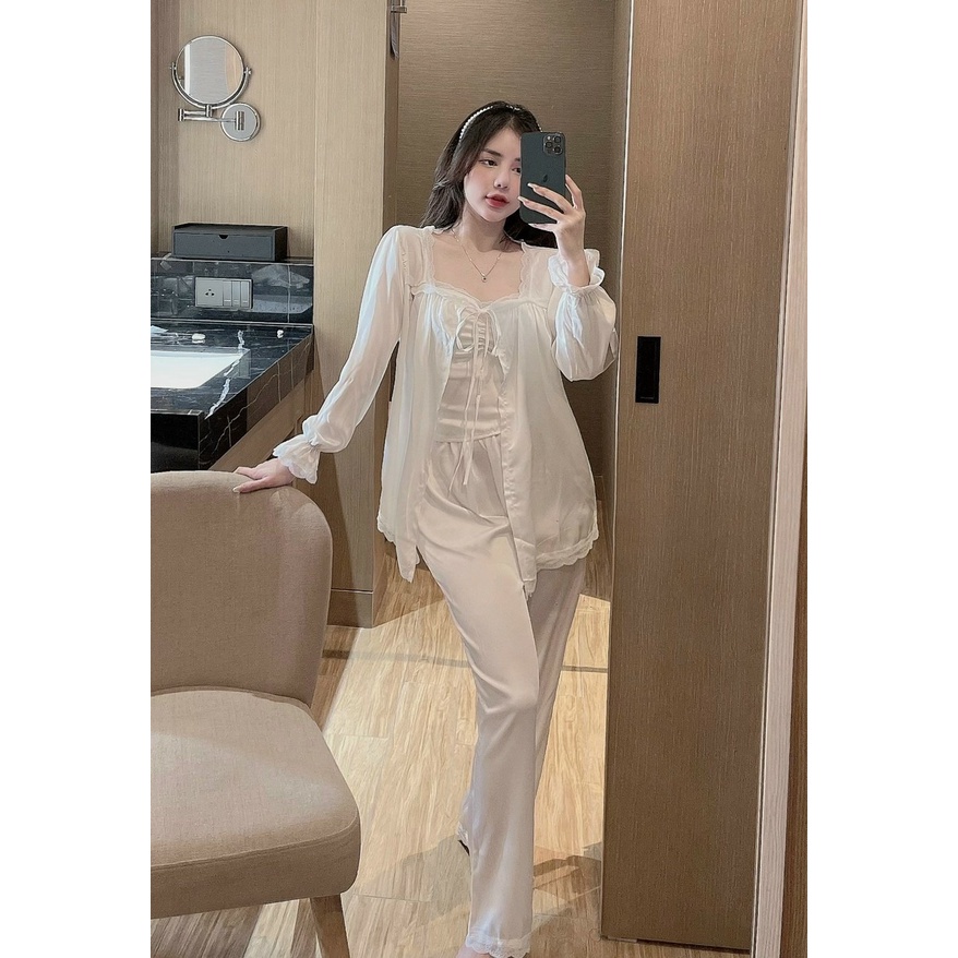 Set Pijama Tiểu Thư Cao Cấp Combo 3 Món Lụa Latin - Đồ Ngủ Nữ Đồ Bộ Freesize