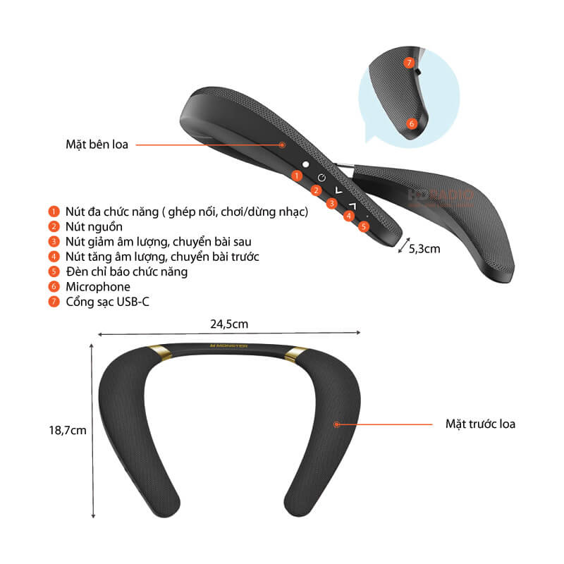 Loa Bluetooth Đeo Cổ Monster Boomerang